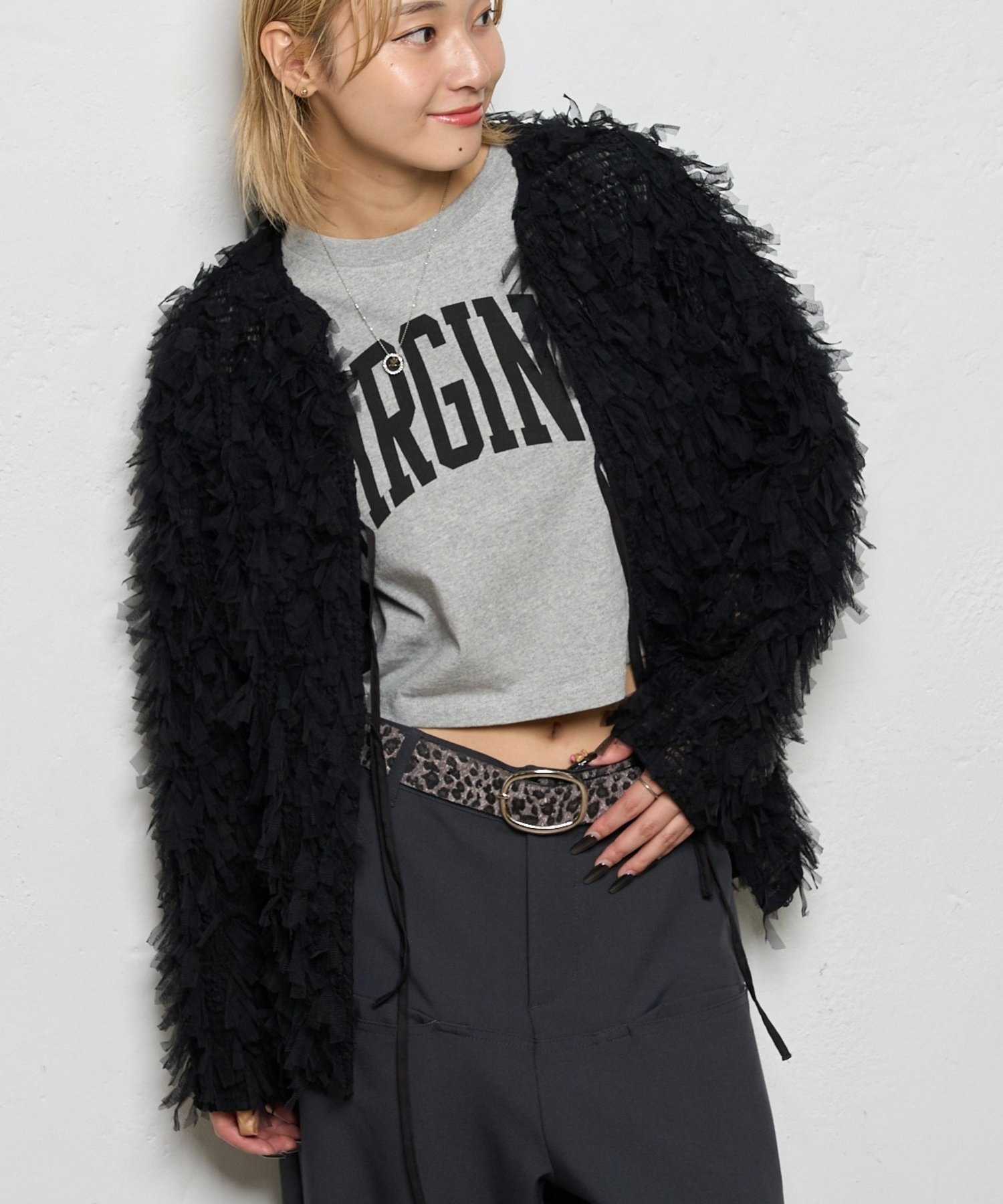 BLK | 【WHO'S WHO gallery】チュールフリンジカーデ | PAL GROUP OUTLET