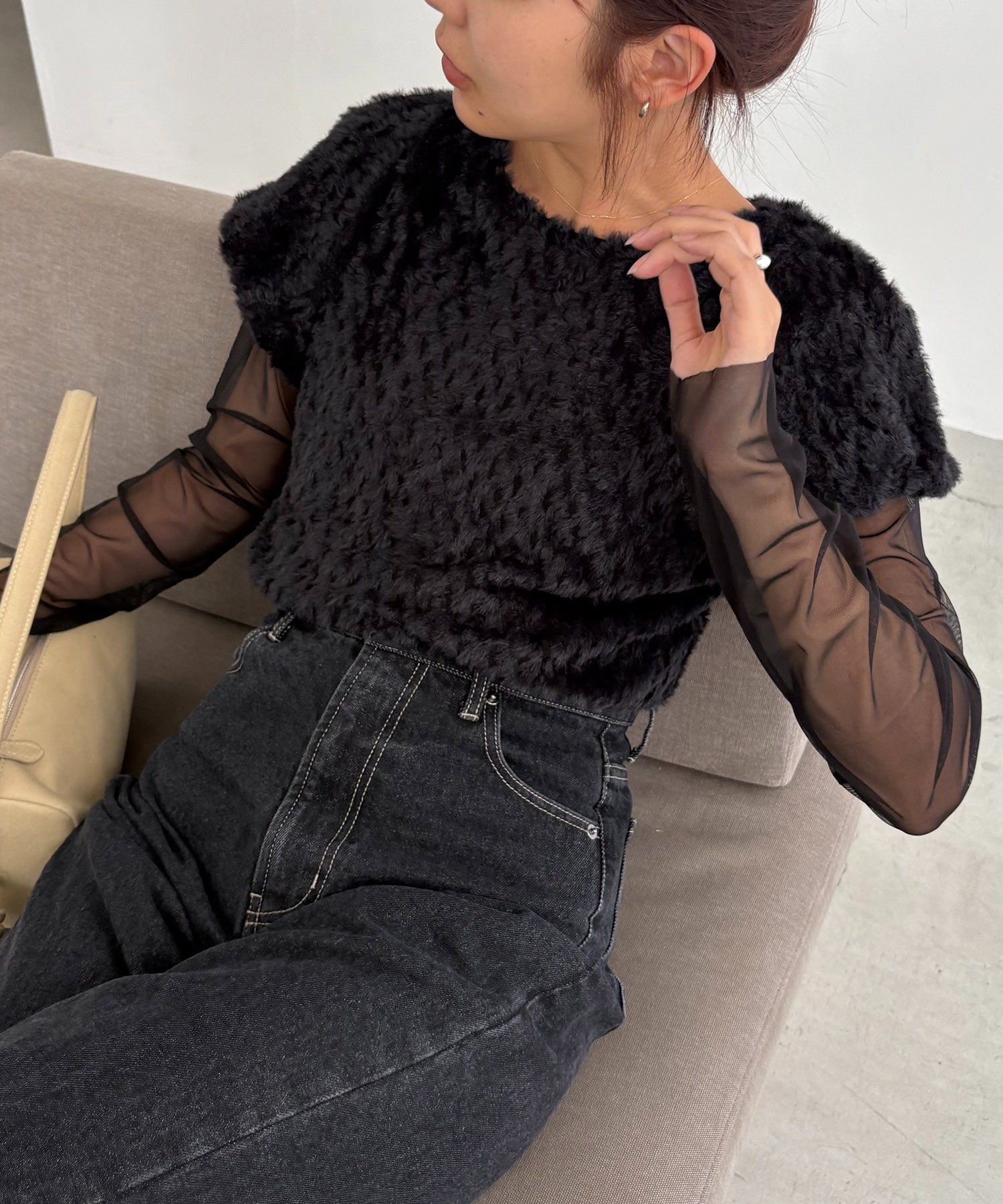 BLACK | 【CAPRICIEUX LE'MAGE】ミニファーチュールトップス | PAL GROUP OUTLET