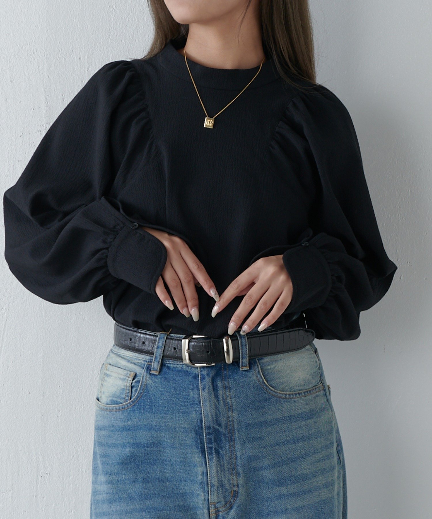 BK | 【Lui's】スタンド衿ボリュームブラウス | PAL GROUP OUTLET