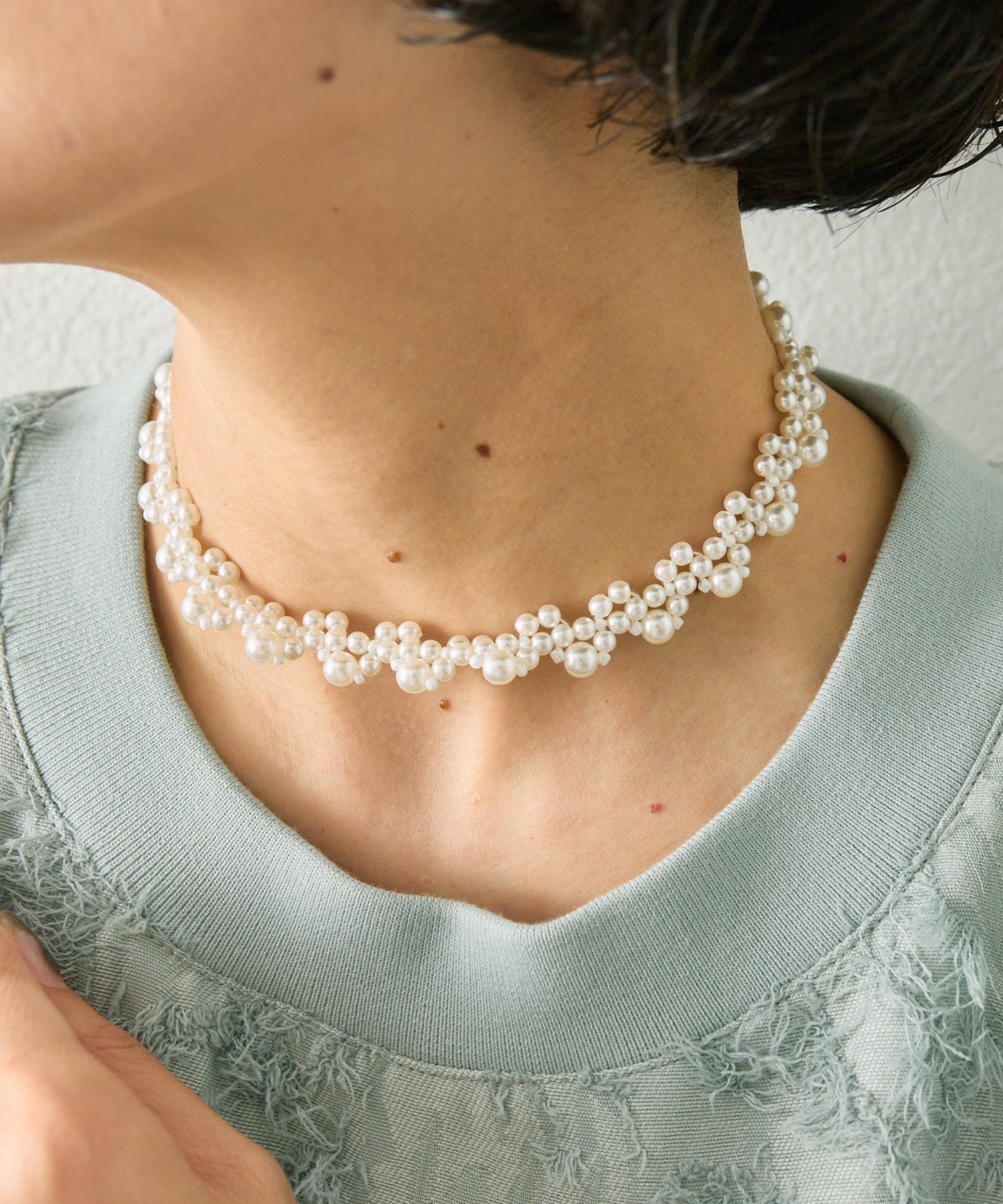ear PAPILLONNER】フリルレース調パールネックレス[品番：PALW0006705 