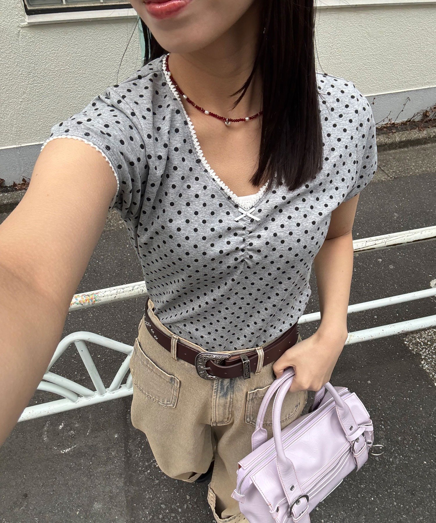 GRAY | 【Ciaopanic】ピコレースVネックコンパクトTee | PAL GROUP OUTLET