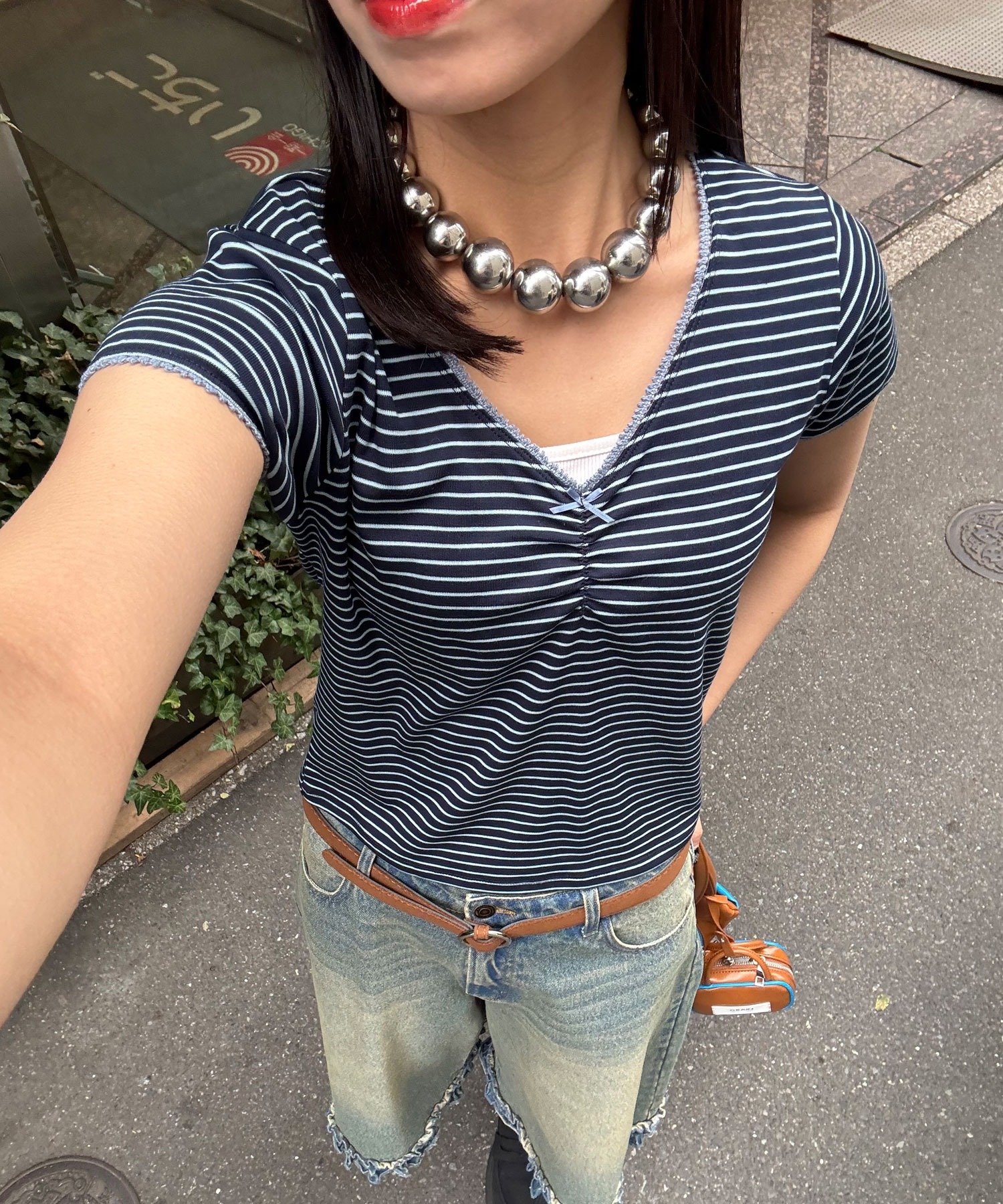 NAVY | 【Ciaopanic】ピコレースVネックコンパクトTee | PAL GROUP OUTLET