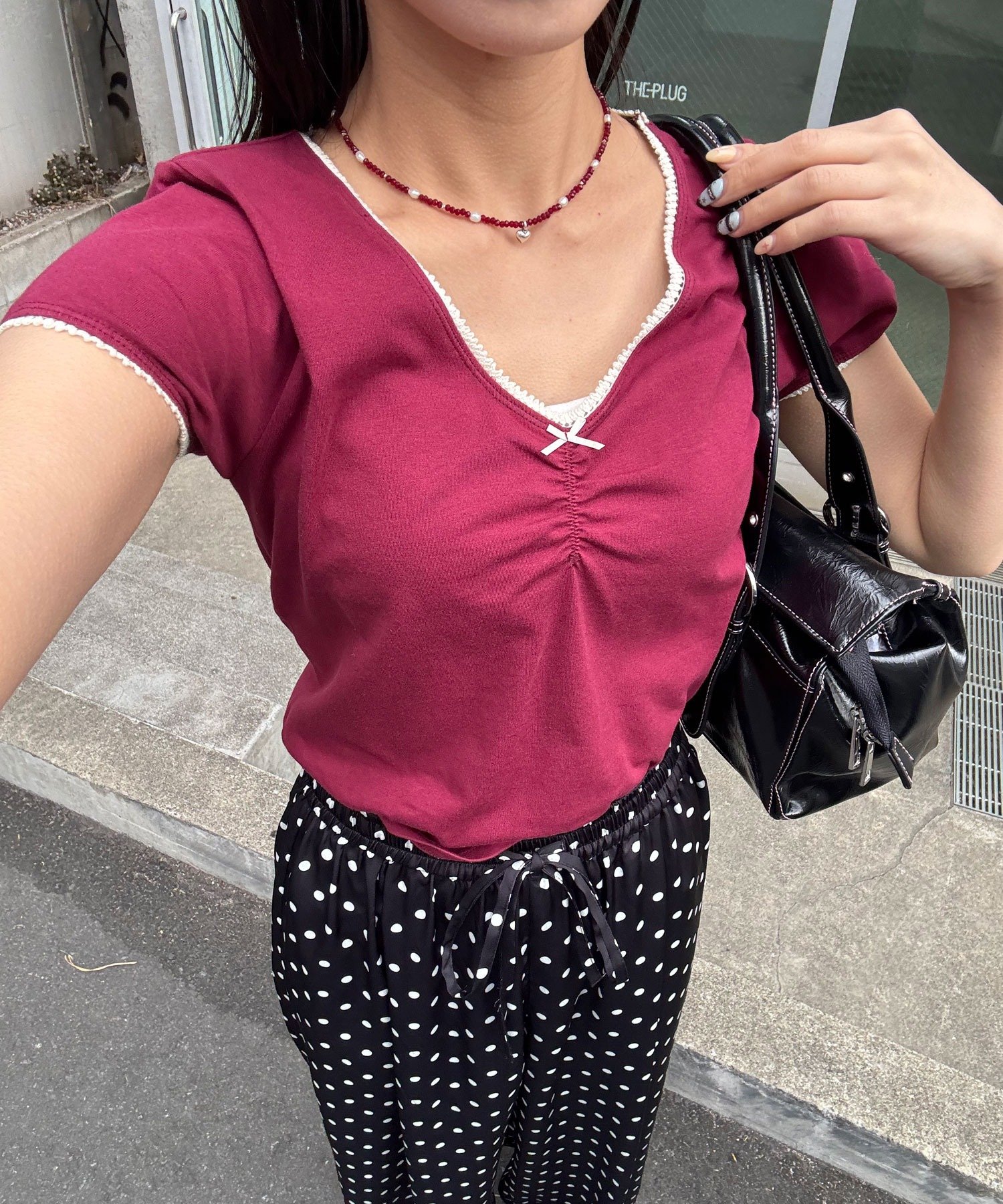 RED | 【Ciaopanic】ピコレースVネックコンパクトTee | PAL GROUP OUTLET