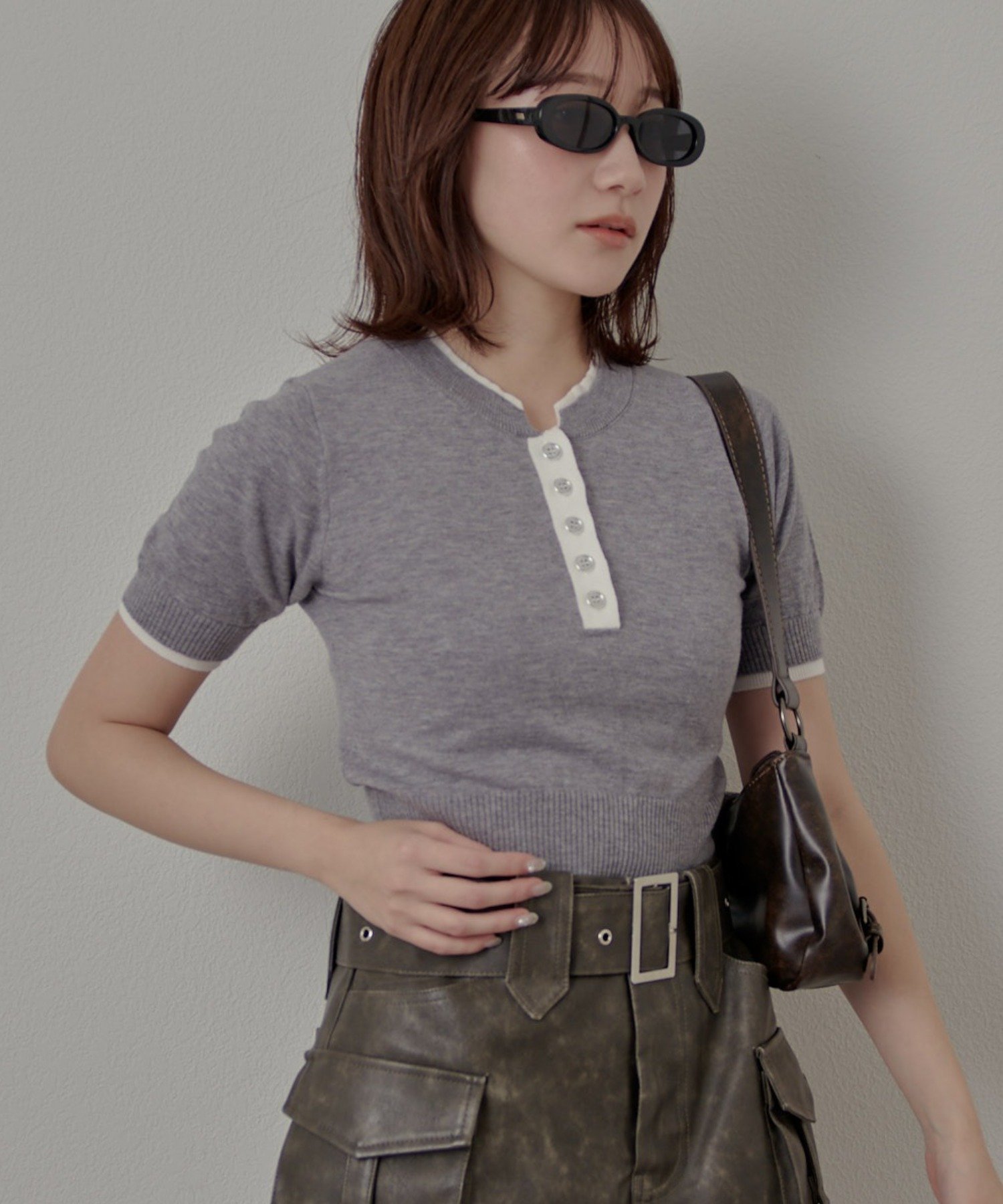 GRY | 【mline】ボタンヘンリー ニット | PAL GROUP OUTLET