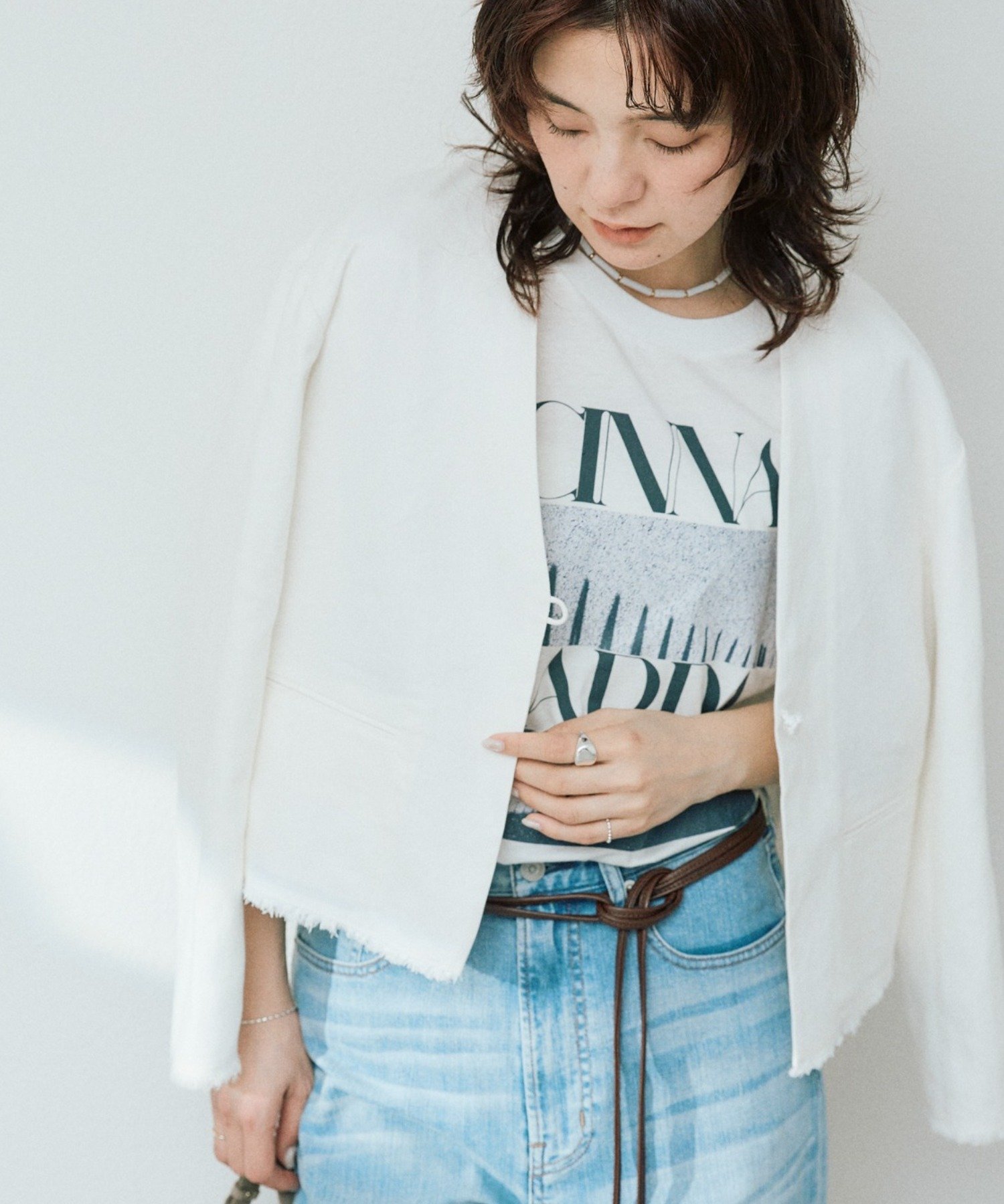 ノーカラージャケット ホワイト/白色系｜レディース｜Shoplist