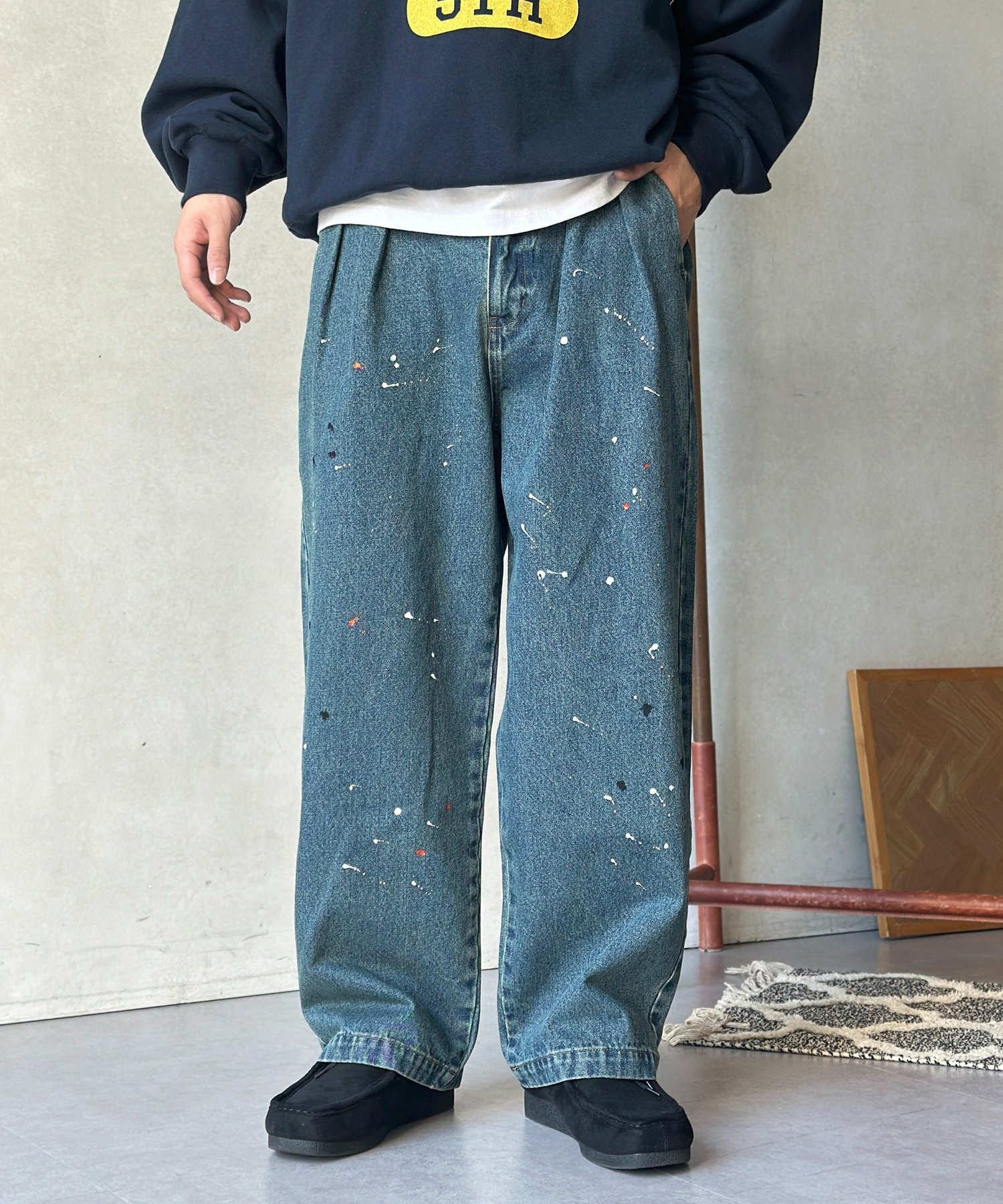 古着ライクペイントワイドパンツ - Stock Finder - プレミアム