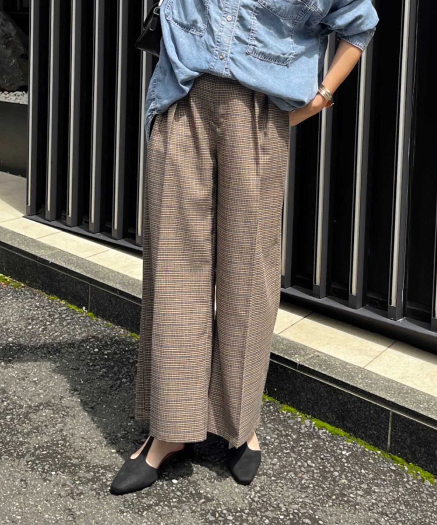 ラメチェックタックパンツ