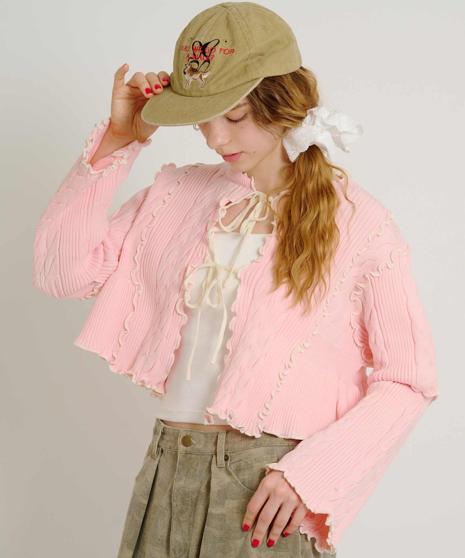 配色メロウケーブルカーディガン