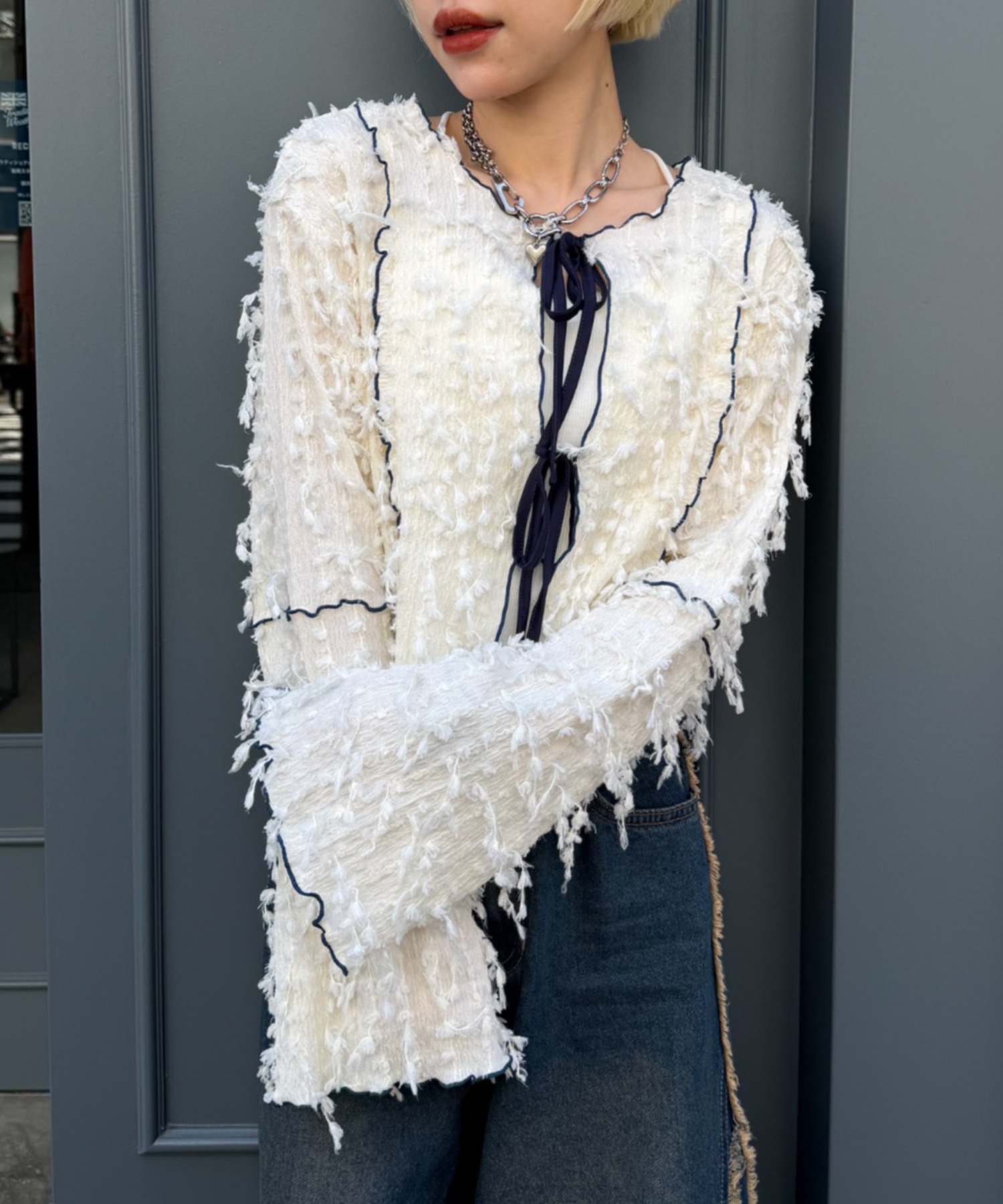 フリンジ前リボンボレロ